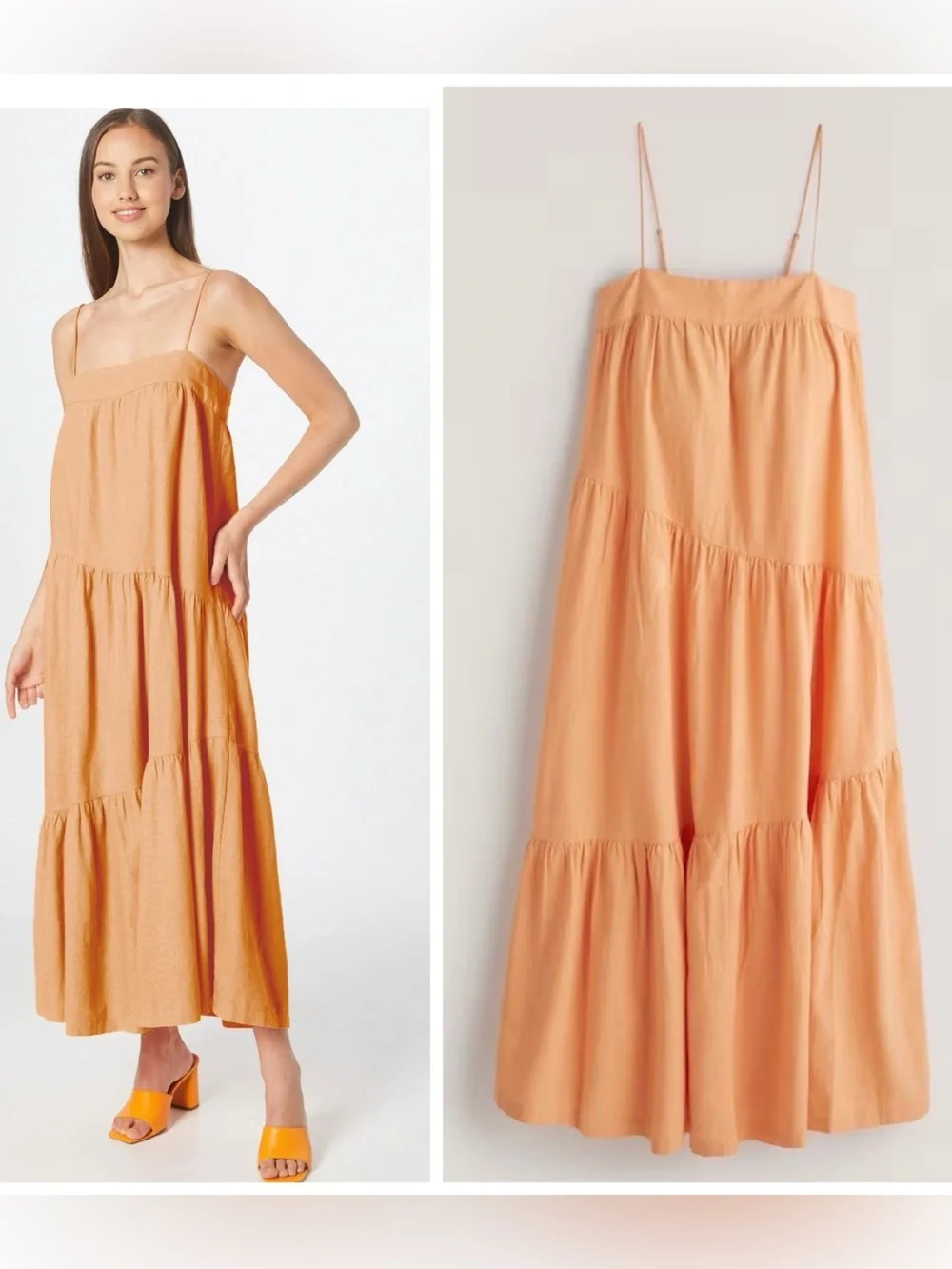 NWT ABERCROMBIE & FITCH Linen-Blend Cottage Asymmetrical Tiered Maxi Dress L